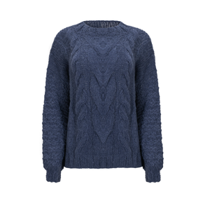 Blue cable knitted sweater on a white background
