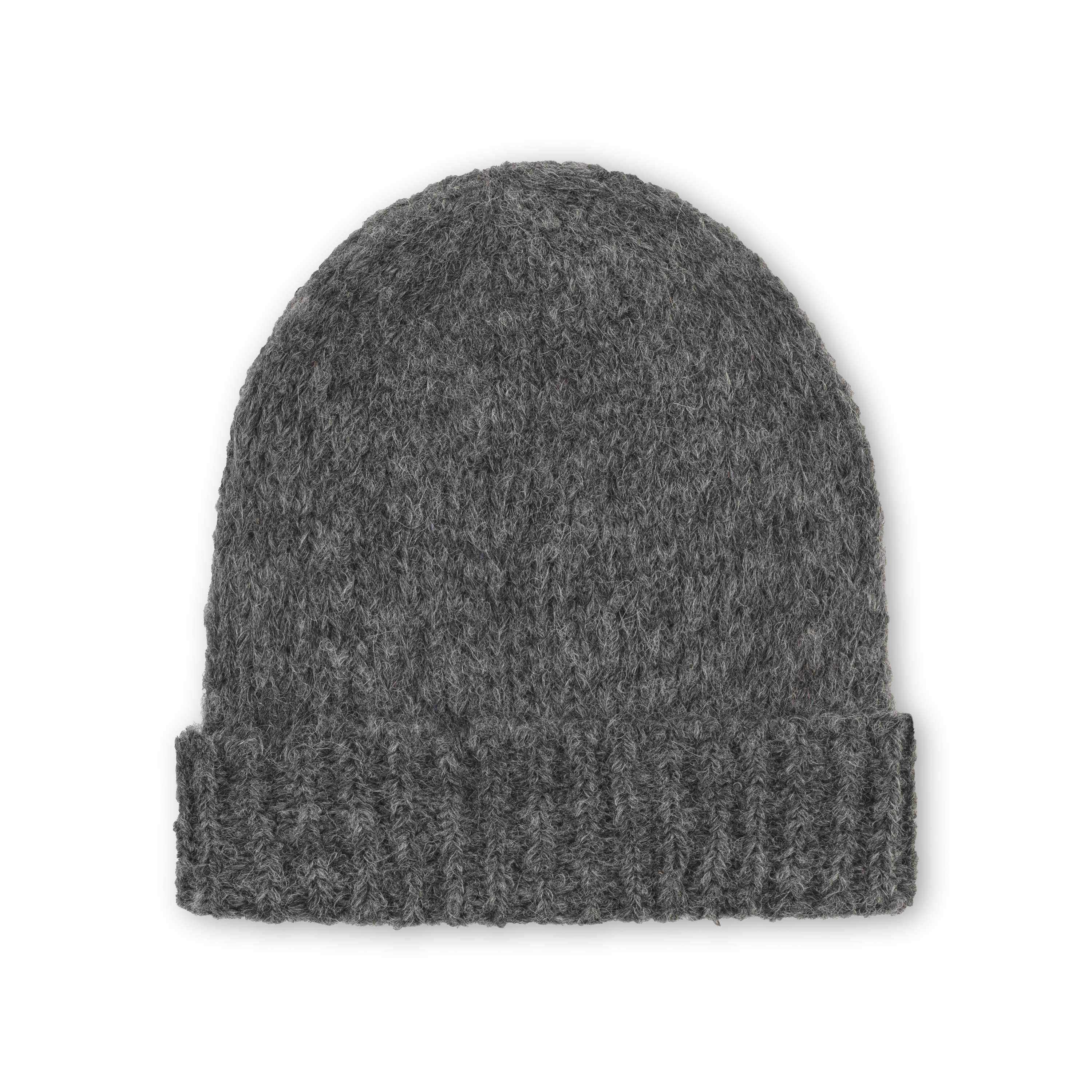 Gray knit beanie on a white background