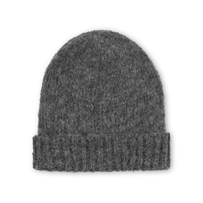 Gray knit beanie on a white background