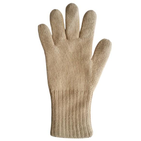 Beige knit glove on a white background