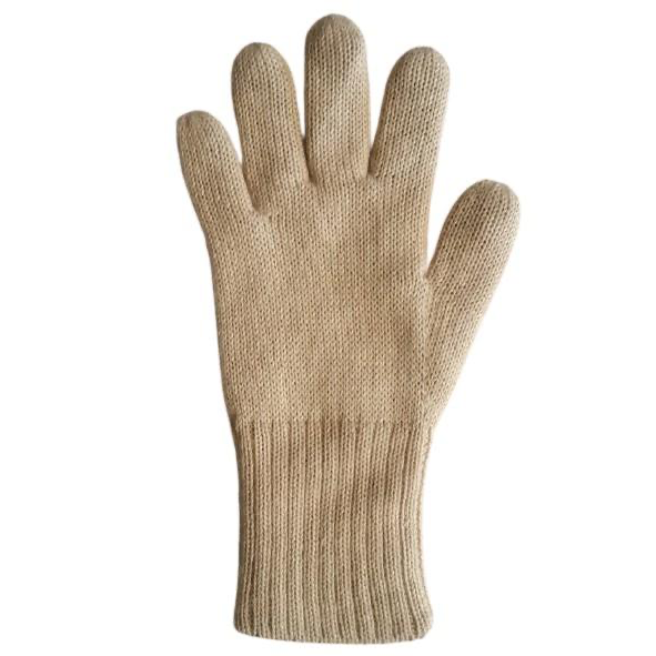 Beige knit glove on a white background