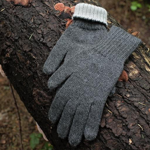 Gray gloves on a tree branch with a natural background