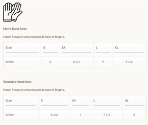 Hand size measurement chart for men and women on a white background