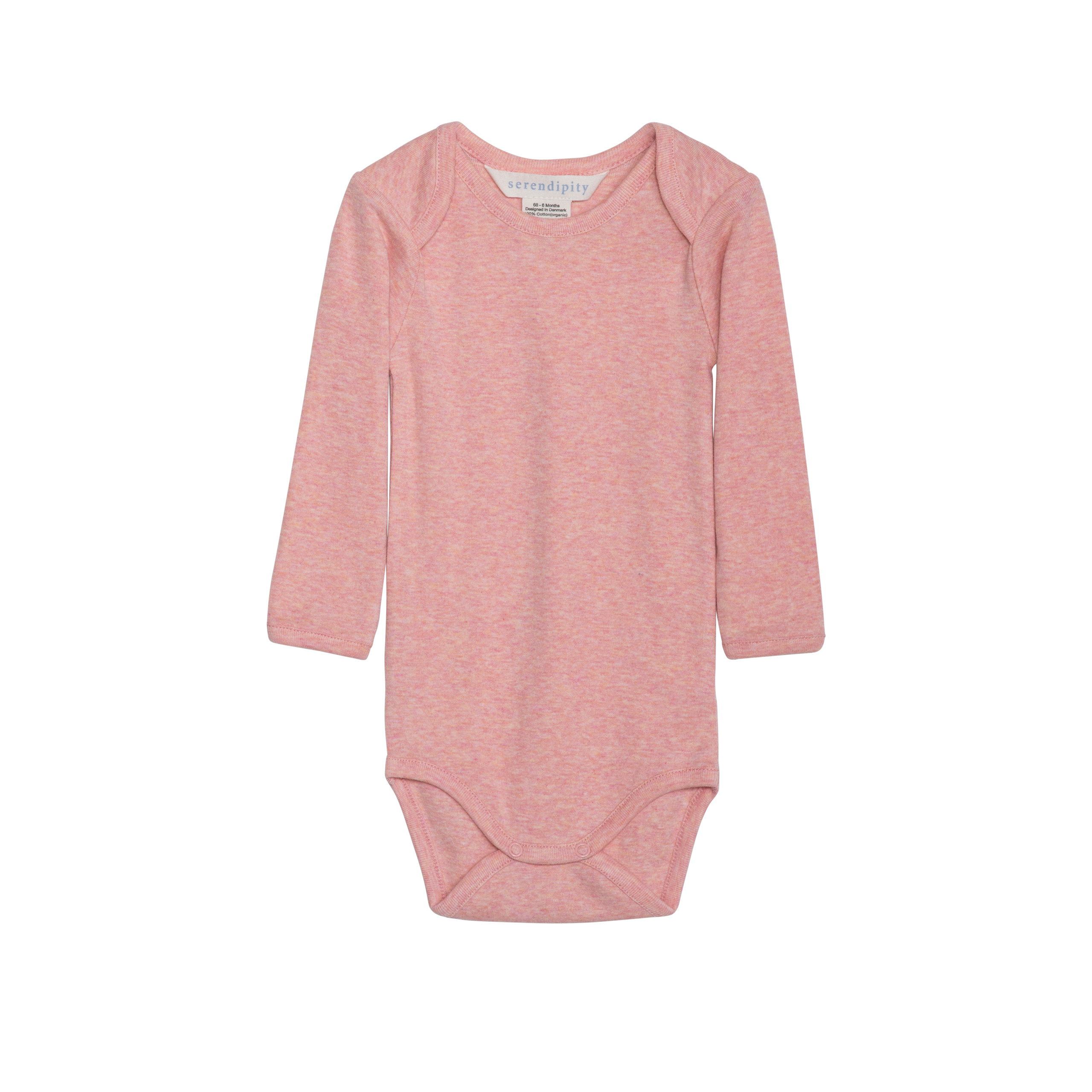 Pink baby bodysuit with long sleeves on a white background