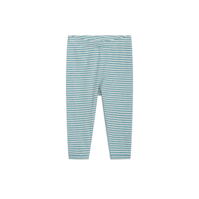 Teal and white striped leggings on a white background