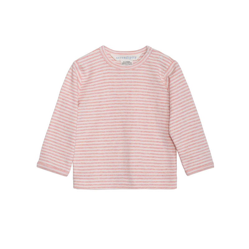 Pink and white striped long-sleeve shirt on a white background