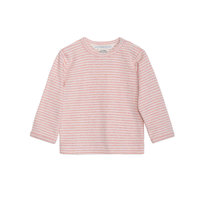 Pink and white striped long-sleeve shirt on a white background