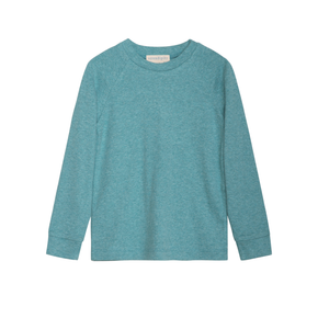 Teal long-sleeve shirt on a white background