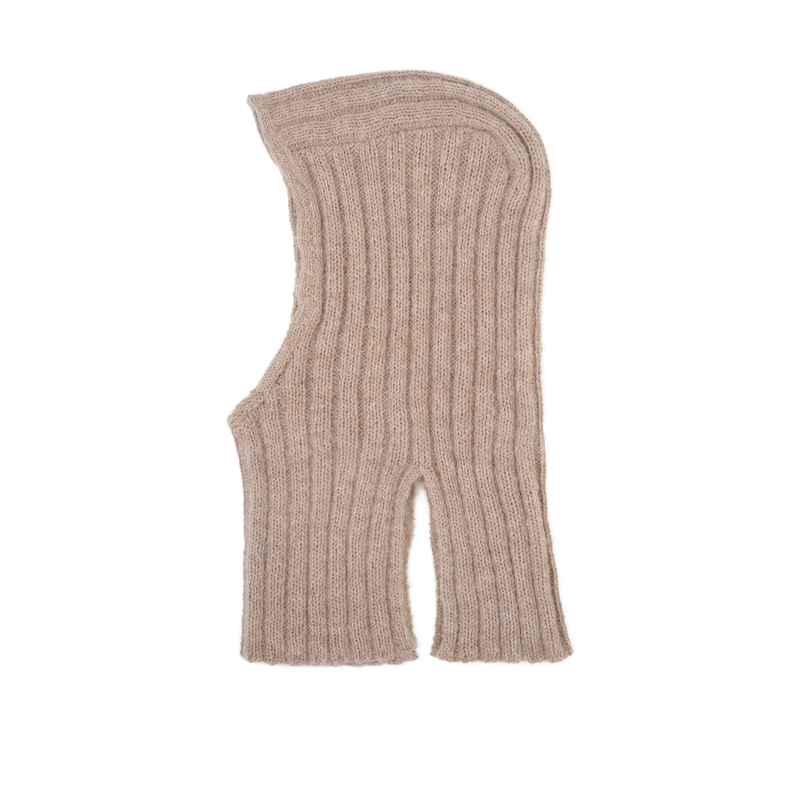 Beige knitted balaclava on a white background