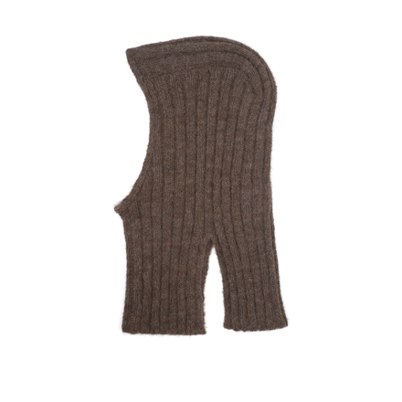 Brown knitted balaclava on a white background