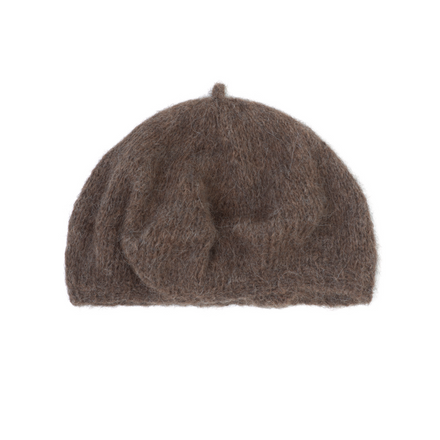 Brown knit beret on a white background