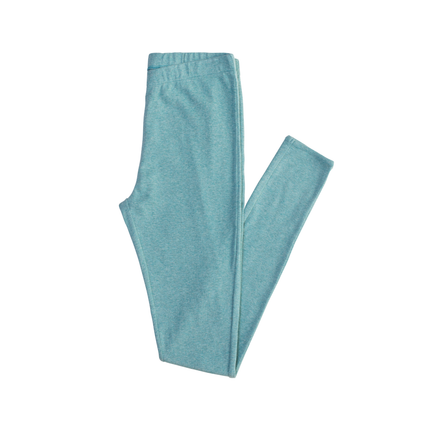 Teal leggings folded on a white background