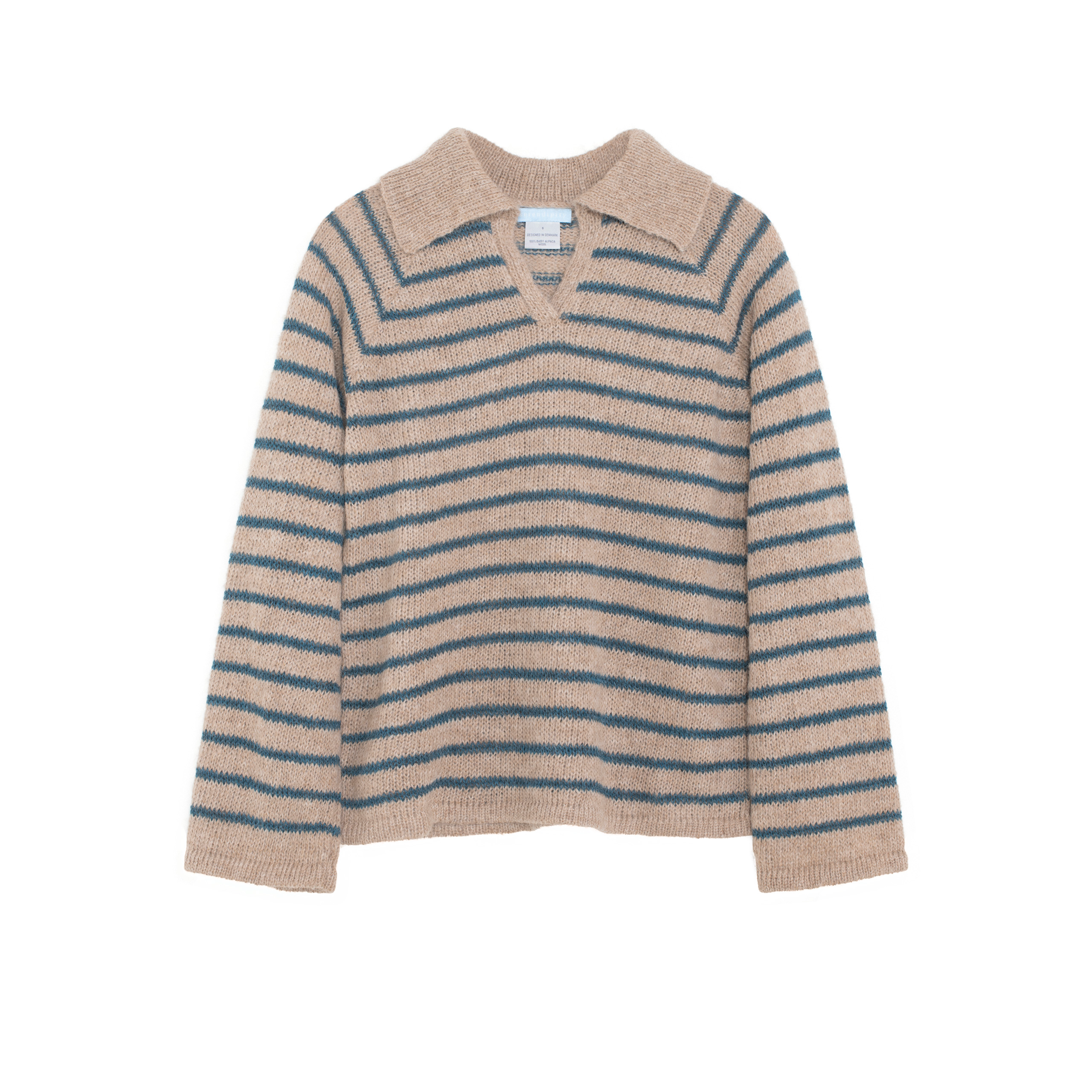 Beige and blue striped sweater on a white background