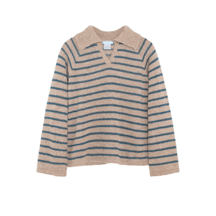 Beige and blue striped sweater on a white background