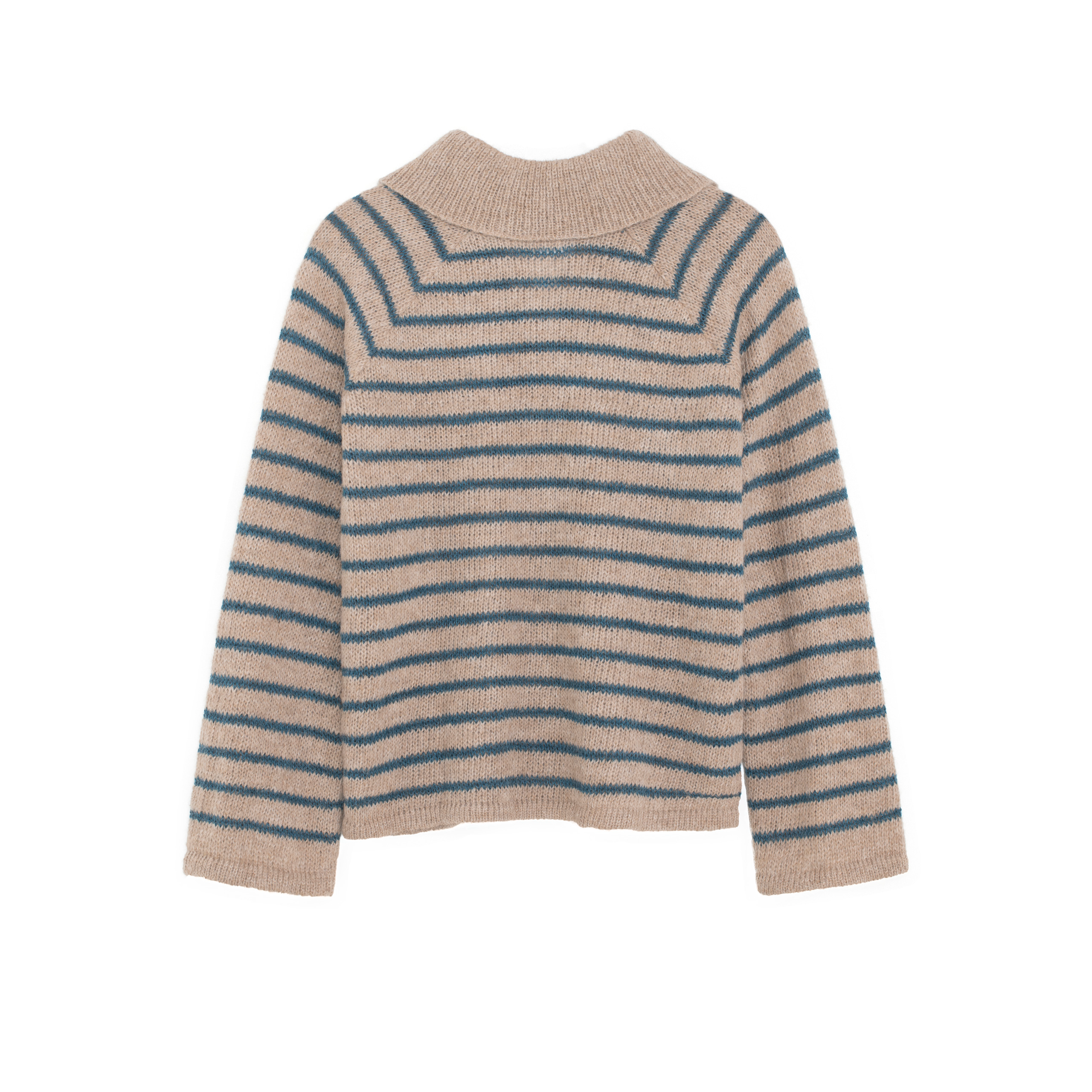 Beige and blue striped sweater on a white background