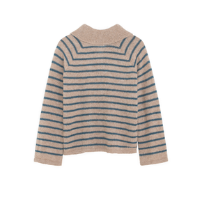 Beige and blue striped sweater on a white background
