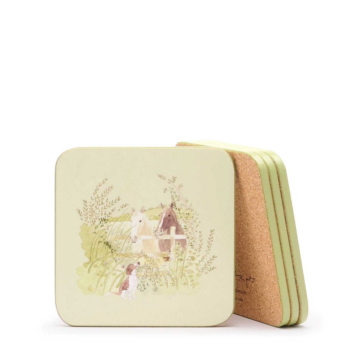 Set of four coasters with animal illustrations on a white background