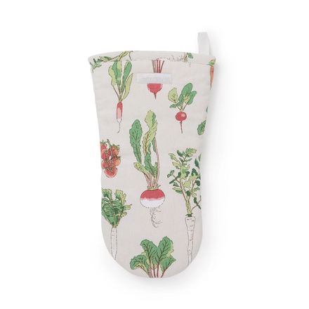 Oven mitt with vegetable pattern on a white background