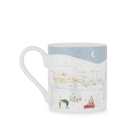 Mug with winter scene design on a white background