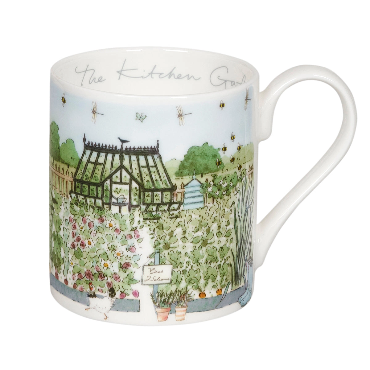 Mug with garden scene and 'The Kitchen Garden' text on a white background
