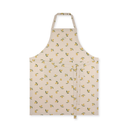 Beige apron with lemon pattern on a white background