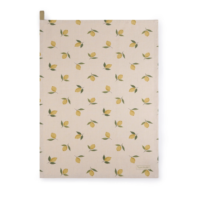 Tea towel with lemon pattern on beige