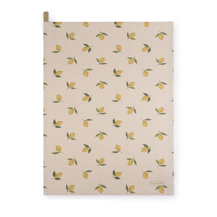 Tea towel with lemon pattern on beige