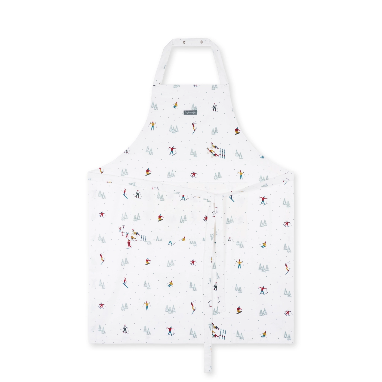 White apron with skiing pattern on a white background