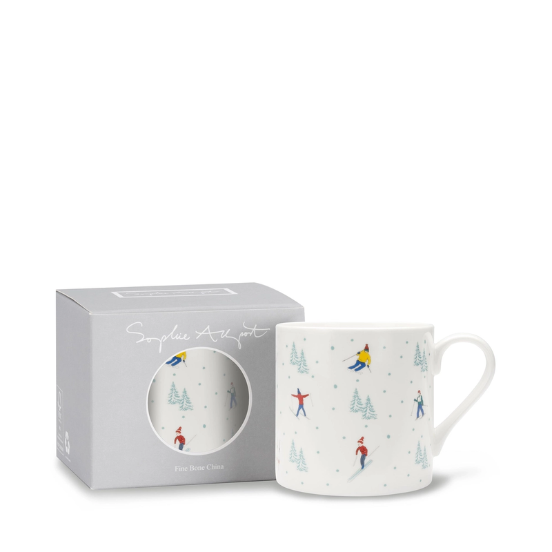 Mug with winter scene design in a Sophie Allport box on a white background