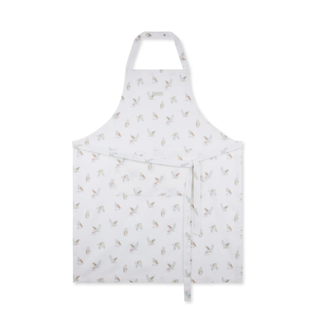 White apron with owl pattern on a white background