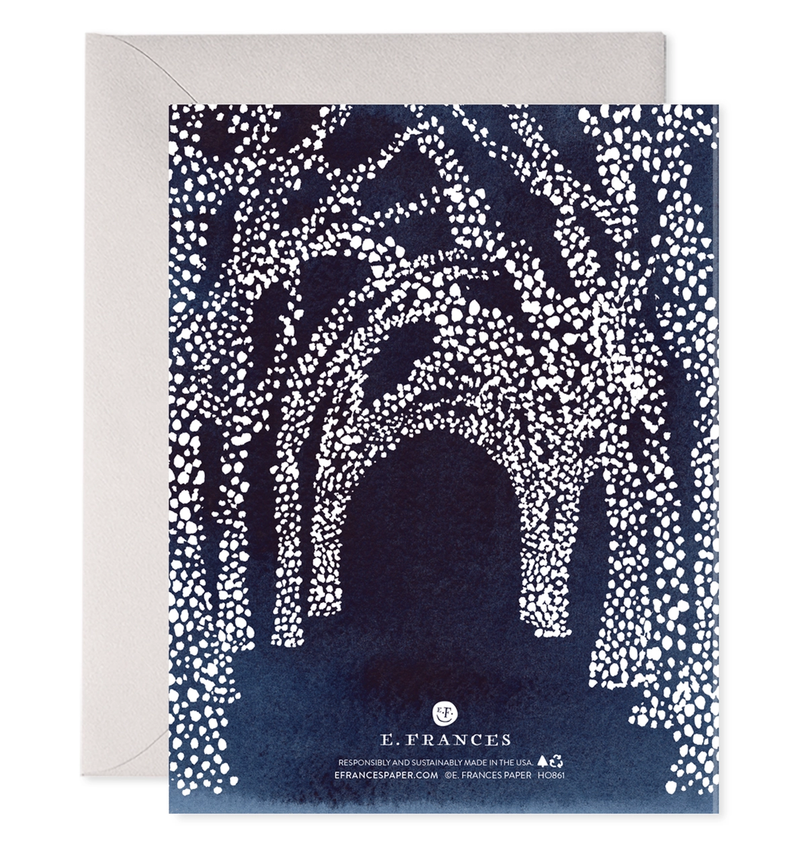 Greeting card with a tree design and E. Frances branding on a white background