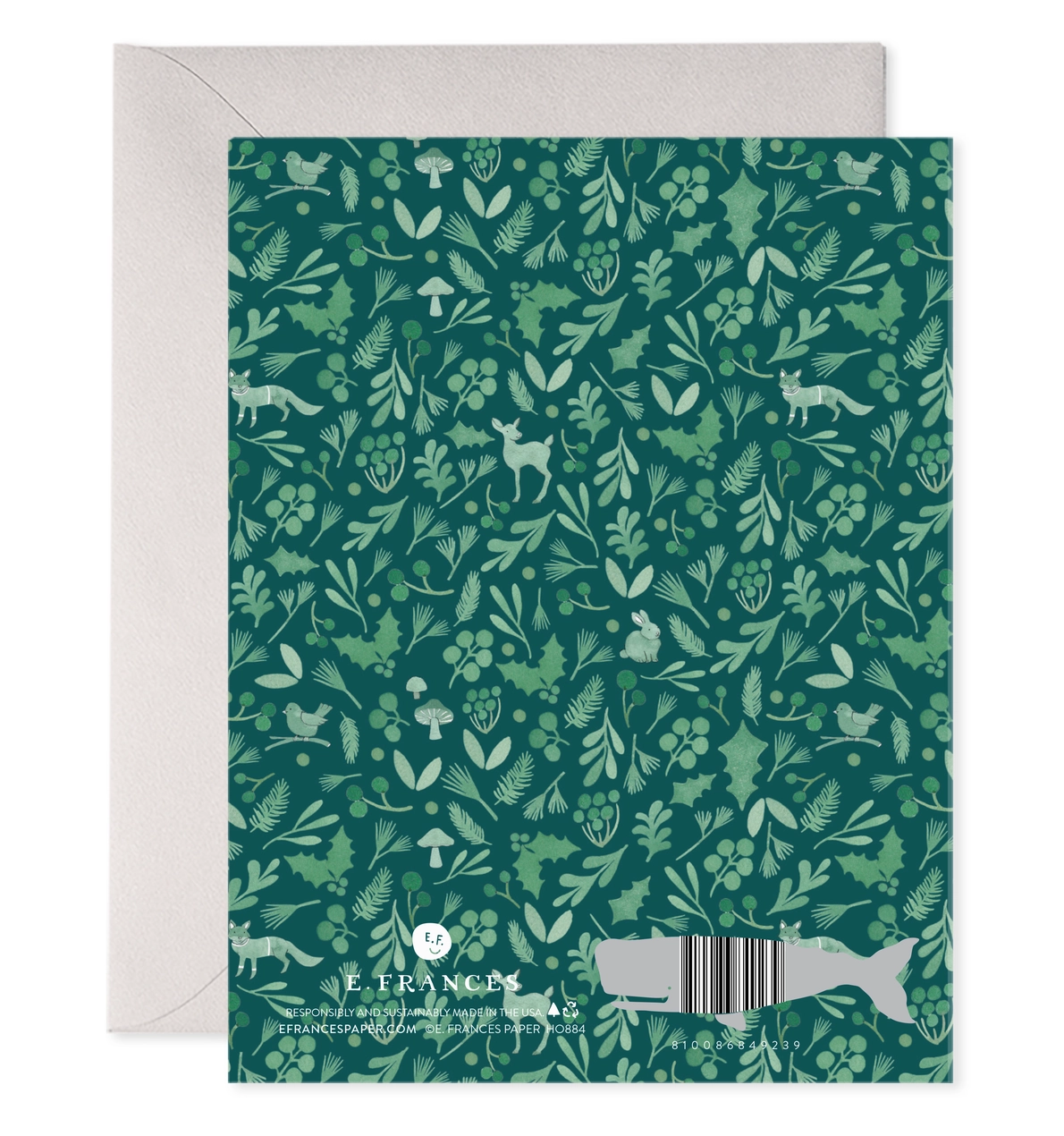 Green patterned card with forest design and envelope