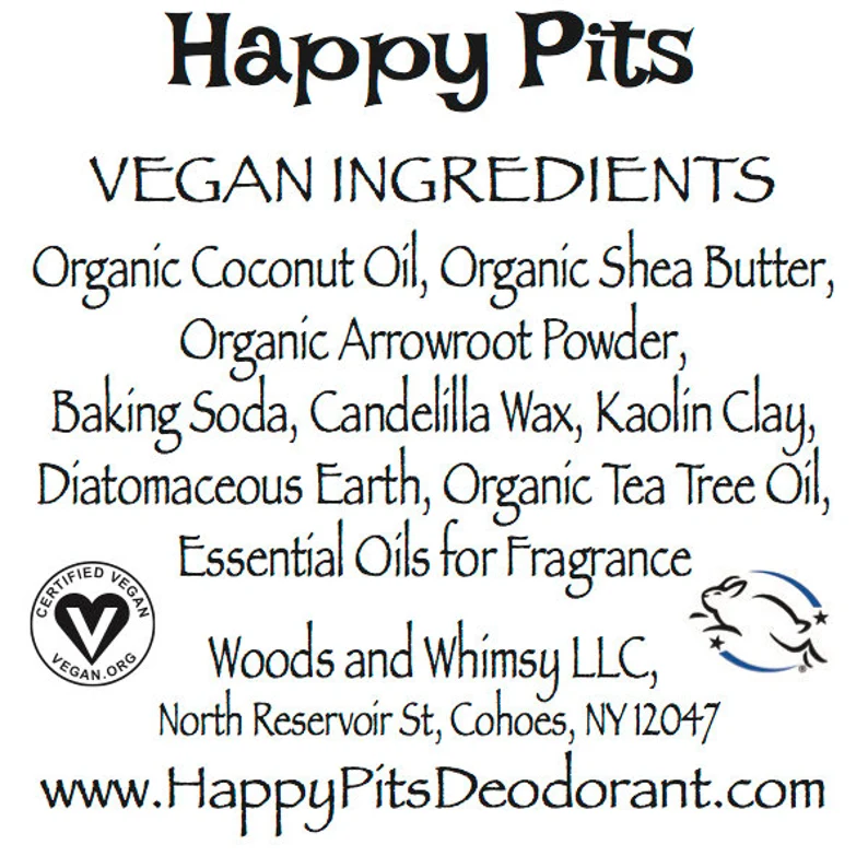 Happy Pits Vegan Deodorant Ingredients List