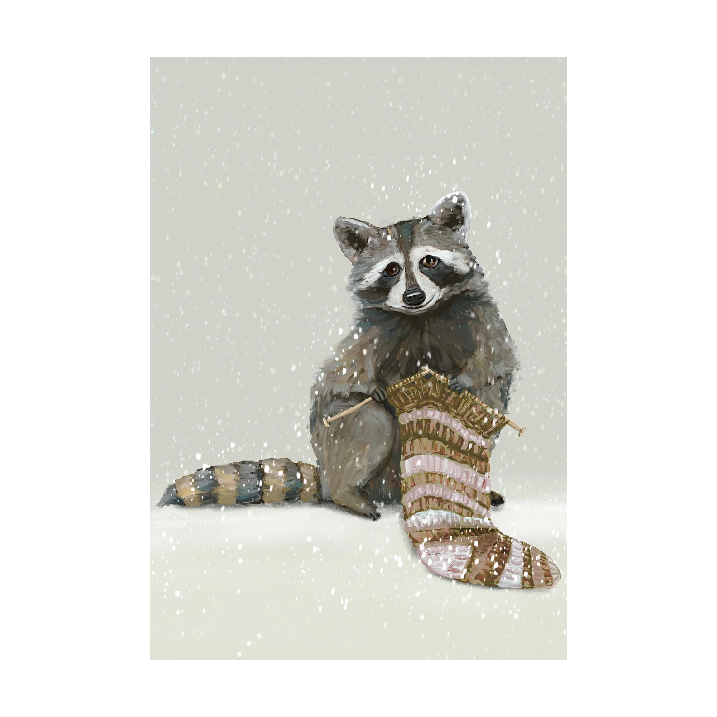 'Knitting Raccoon' Card