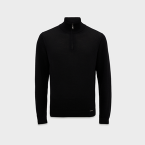 Black quarter-zip pullover on a light gray background