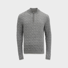 Gray sweater with a quarter zip on a light gray background