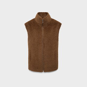 Brown fleece vest on a light gray background