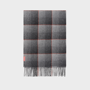 Plaid scarf with fringe on a light gray background
