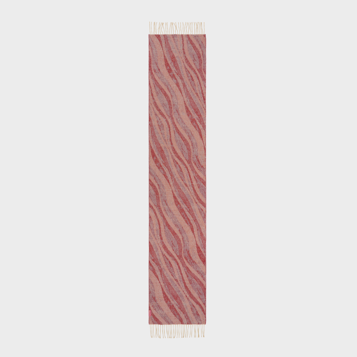 Red and gray patterned scarf on a light gray background