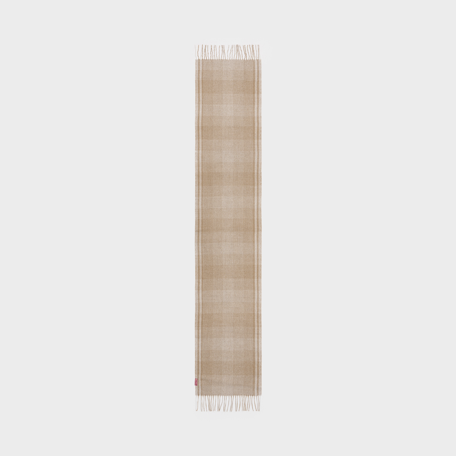 Scarf with a woven pattern and fringe on a white background