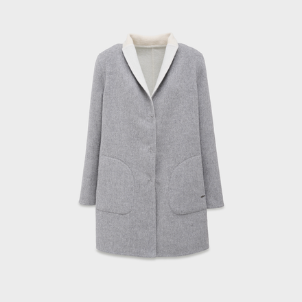 Gray coat with white collar on a light gray background