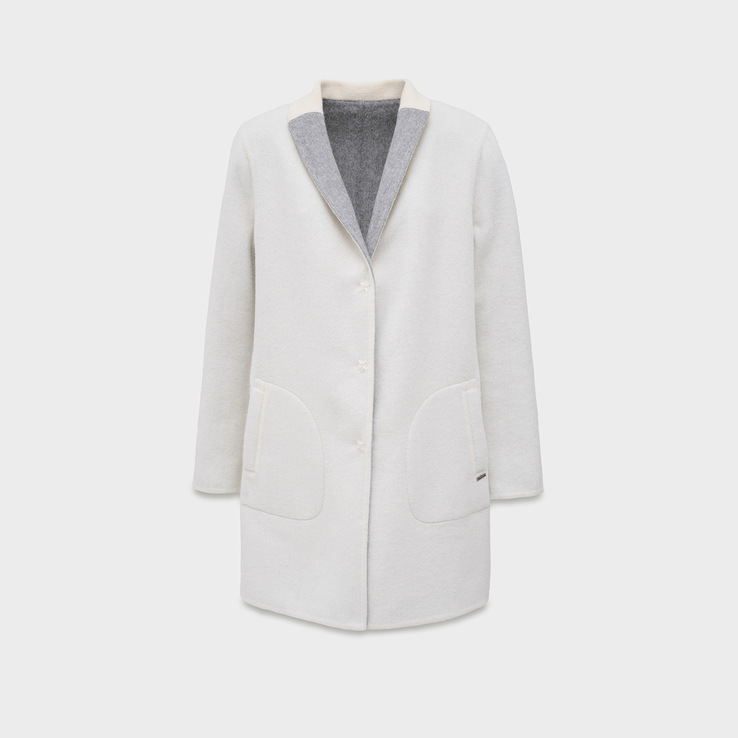 White coat with a grey collar on a white background