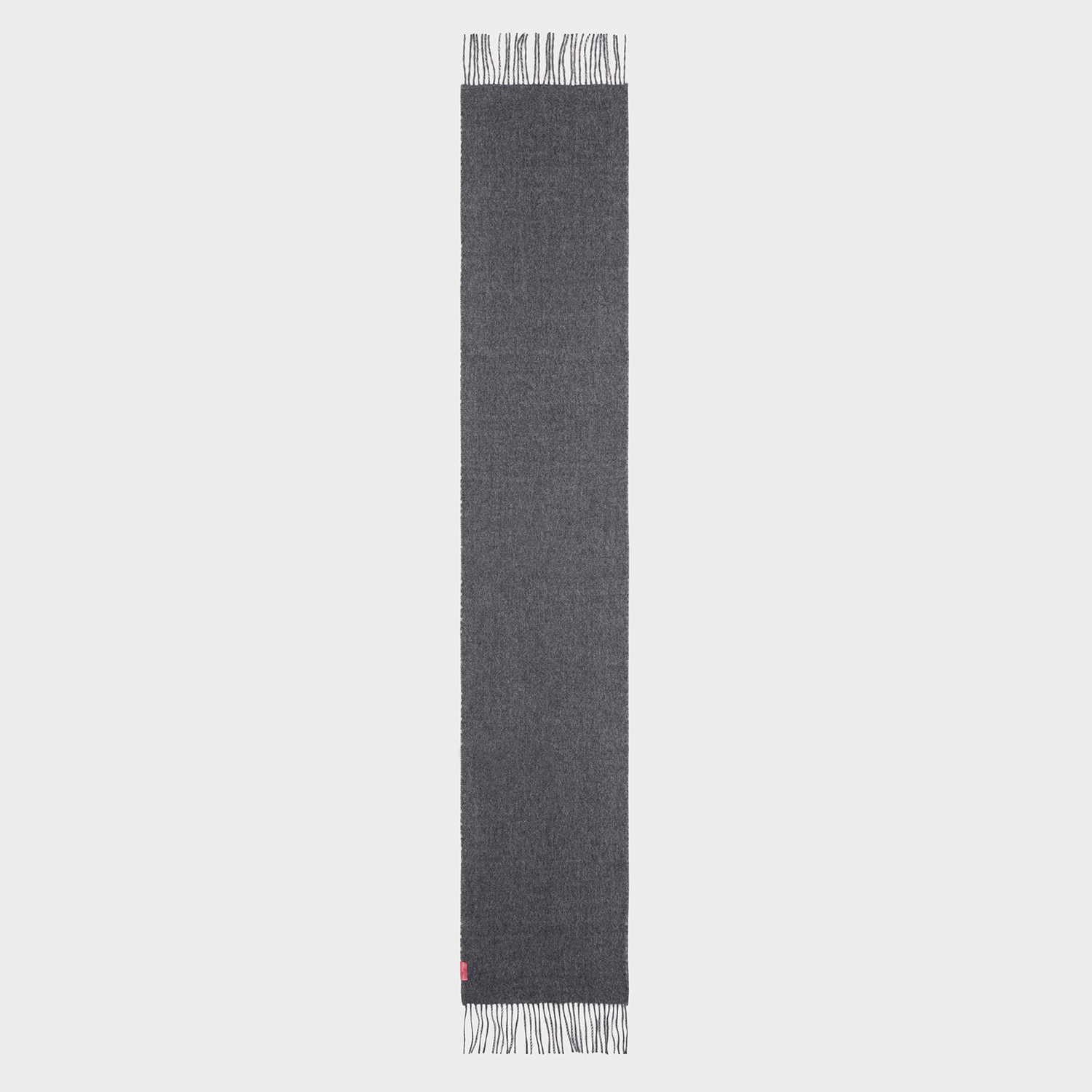 Gray scarf with a brand logo on a white background