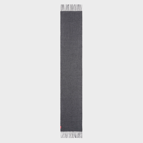 Gray scarf with a brand logo on a white background