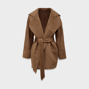 Brown coat with a belt on a white background