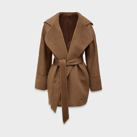 Brown coat with a belt on a white background