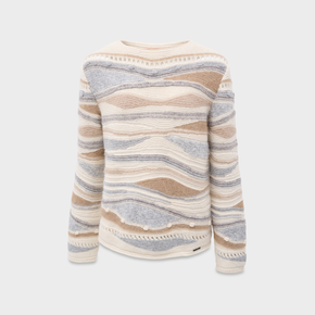 Striped sweater with wavy pattern on a light gray background