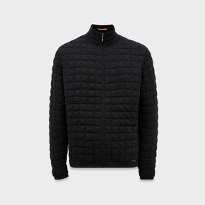 Charcoal quilted jacket on a light gray background