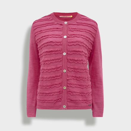 Pink textured cardigan on a light gray background