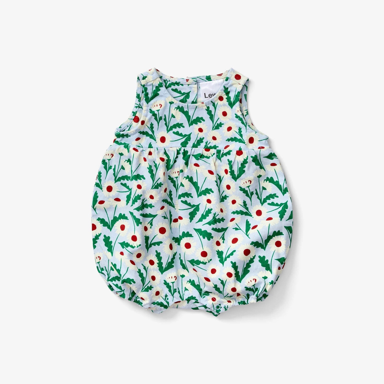Floral-patterned baby romper on a white background